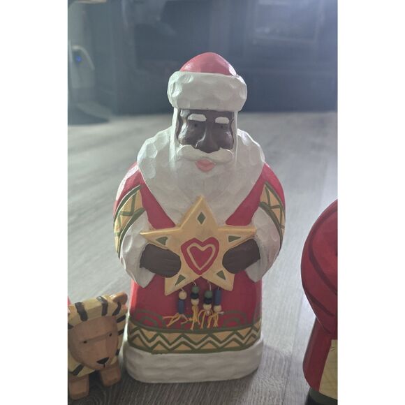 3 Vintage Painted Folk Art Christmas African / Brown Santa Figures Decor 10" - Picture 4 of 16
